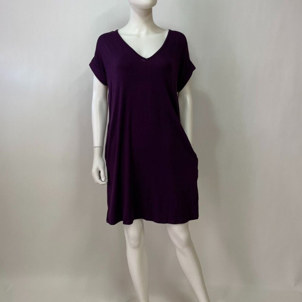 Entro Purple & Violet V-Neck Pocket Short Sleeve Mini Dress